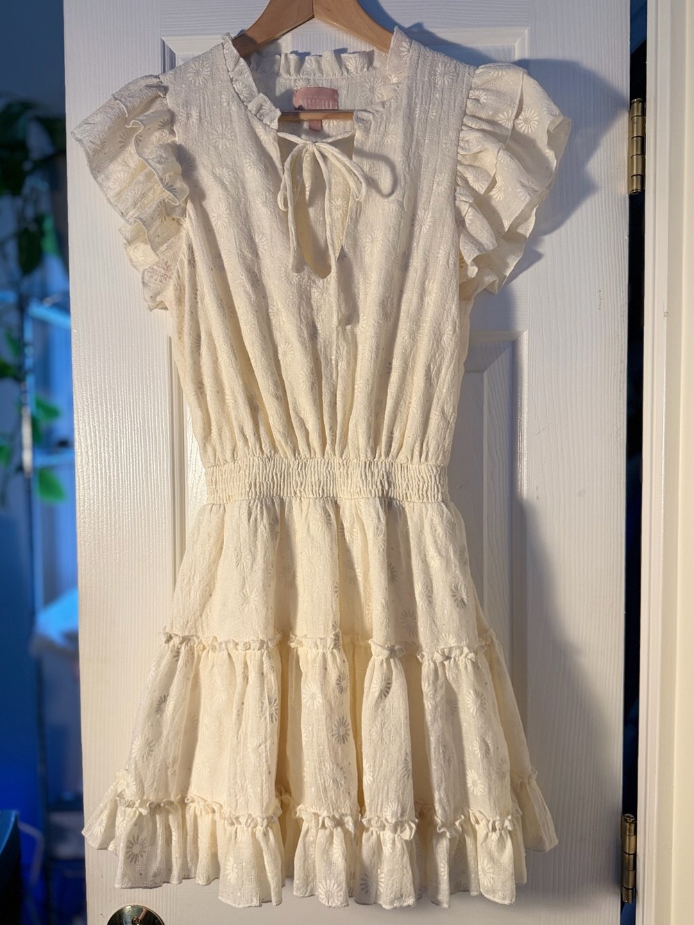 Show Me Your Mumu S Ivory Daisy Floral Ruffle Mini Dress Smocked Cottagecore